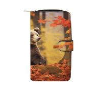 Brown Bear in Autumn Wallet Multifunctional Leather Wallets for Men Compact Long Wallet Credit Card Holder Passport Bag