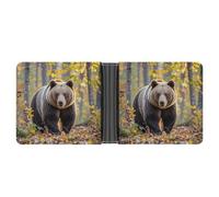 Brown Bear in Autumn Wallet Slim PU Bifold Design Wallet with Multiple Card Slots Wallets Extra Capacity Pocket Wallets
