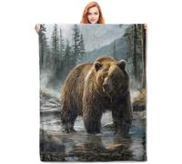 Brown Bear In Misty Thicket Realistic Wildlife Blanket Washable Flannel Blanket Breathable Blankets For Winter Chairs Camping 150x200cm