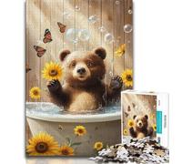 Brown Bear in The Bathroom 1000 Piece Jigsaw Puzzles for Teenagers Gifts,Stress Reliever Difficult Challenge Enhance Love between Couples 50x75cm