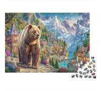 Brown Bear in Village 1000 Piece Jigsaw Puzzles Recycled Rural Scenery Puzzle for Elderly Puzzle Game Props for Family And Friends Birthdays Great Gift 38x26cm/1000pcs
