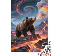 Brown Bear Jigsaw Puzzles Puzzles for Adults Kids. 1000 Piece Volcano Magma Impossible Challenge Toy Educational Games Home Decoration for Adults& Kids Age 14 Years Up 1000pcs (75x50cm)