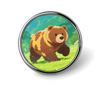 Brown Bear Lapel Pin for Men Yorkshire Terrier on Beach Fashion Brooch Pin -Cute Enamel Badges, Aluminum Alloy Metal Pinback for Hats, Shirts, Bags, Jackets & Accessories (1 Inch Round Button Pins)
