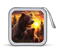 Brown Bear Mama Little Sunset CD Case 40 Capacity Plastic DVD Storage Box Sleeves Zippered Wallet