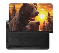 Brown Bear Mama Little Sunset Passport Holder Travel Wallet Cover Case with Card Slot Organiser for Men Women