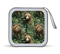 Brown Bear Mom And Little CD Case 40 Capacity Plastic DVD Storage Box Sleeves Zippered Wallet
