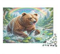 Brown Bear Paper Bear Catching Fish in River with Rainbow Jigsaw Puzzle Boredom Buster Collectible Gift 52x38cm/1000pcs