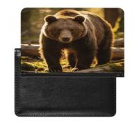 Brown Bear Passport Holder for Women Men Slim Travel Wallet Travel Document Organizer ID Card Protector Case Holders PU Leather Passport Cover Credit Card Holder