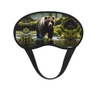 Brown Bear Pounce Black Border Satin Sleep Mask for Light Blocking Comfort