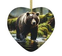 brown bear pounce Ceramic Heart Shaped Ornaments Fashionable and Novel Christmas Tree Decorations
