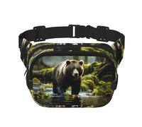 brown bear pounce Fitness travel shoulder bag, fashionable and casual waist bag, square double-layer waist bag, Black, One Size, Black, One Size