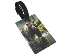 Brown Bear Pounce Luggage tag.Personalized Full-Width Printed PVC, Business Card Size, with Detachable Wrist Strap.
