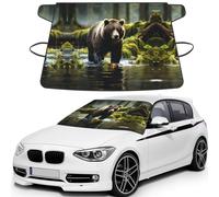 brown bear pounce Print Car Windshield Cover for ice and Snow, Front Window Protectors with Elastic Straps&Storage Bag
