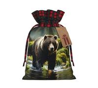 brown bear pounce Print Drawstring Bags, Candy Snack Bag, Reusable Holiday Pouches for Wrapping & Storage S