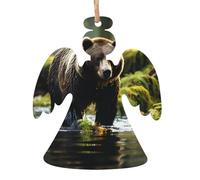 brown bear pounce Wooden Tree Ornaments Angel Shape 1 PC, Hanging Decorative Pendants, Vintage Design for Holiday
