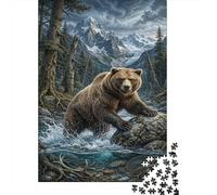 Brown Bear Premium 1000 Pieces Thick Cardboard Puzzle Snow Mountains Stream for Older Children 12+ Anxiety Relief Indoor Activity 70x50cm/1000pcs