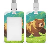 Brown Bear Retractable ID Badge Holder with Lanyard - Vertical Badge Reel,Keychain Clip,Name Tag Id Card Holder Protector for Nurse Officer Teacher Security Staff Women Men