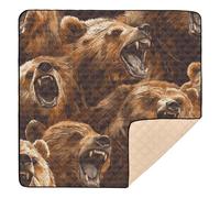 Brown Bear Roaring Soft Padded Baby Play Mat for Floor Water Resistant Foldable Baby Play Tummy Time Mat for Baby Kids Toddlers Infants, 50'' x 50''alfombras con Musica para