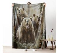 Brown Bear Soft Blankets Fall Throw Blanket, Woodland Wildlife Blankets Full Size 90x90 Inch Lightweight, Farmhouse Wild Animal Fleece Blanket Warm Cozy for Bed Couch Camping Picnic Travel