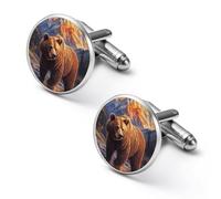 Brown Bear Stream Mountains Sunset Men's Cufflinks Tuxedo Cuff Links Dress Shirt Tie Accessories for Business Weddings