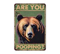 Brown Bear Vintage Tin Sign Metal Iron Sign Are You Pooping Sign for Home Bathroom Apartment Wall Decor 12x8 Inch