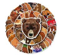 Brown Bear Vinyl Stickers for Kids Boys Teens Girls,Cartoon Stickers for Laptop Phone Water Bottle Luggage Flasks Bike Cup Tablet Computer Car, Lovely Waterproof Animals Pack[Brown Bear-50Pcs]