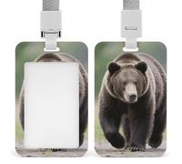 Brown Bear Walking ID Badge Holder - Retractable Badge Reel, Vertical Card Name Tag Holder with Breakaway Lanyard, ID Cards Holders Case for Nurse Security Staff Women Men