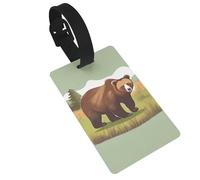 Brown Bear Walking Luggage tag.Personalized Full-Width Printed PVC, Business Card Size, with Detachable Wrist Strap.
