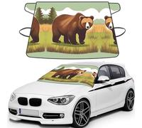 Brown bear walking Print Car Windshield Cover for ice and Snow, Front Window Protectors with Elastic Straps&Storage Bag