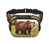Brown bear walking Square Double Layer Waist Bag Belt - Unisex Everywhere Fanny Pack Purse for Running, Travel, Hiking, Fitness, Black, One Size