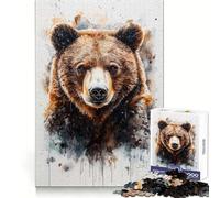 Brown Bear Watercolor Portrait Jigsaw Puzzles for Teenagers 1000 Smart Challenge Relaxing Pastime Fine Lock Thoughtful Xmas (50x75cm)
