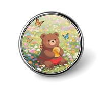 Brown Bear Wildlife Lapel Pin Round Button Badge Forest Animal Enamel Style Brooch Metal Pinback for Hat Bag Clothing Gift