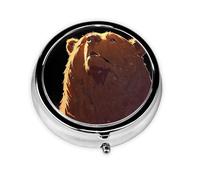 Brown Bear with Head Raised Mini Round Pill Box, can be Put into Wallet, Pocket, Light and Convenient, 3 Compartment Pill Box, Portable Pill Box,
