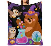Brown Bear Wizard and Owl Flannel Throw Blanket Super Soft Lightweight Throw Blanket Fuzzy Comfy Flannel Blankets Warm Plush Throw Blankets for Couch Sofa Bed 30"x40"