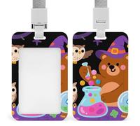 Brown Bear Wizard and Owl Id Badge Holder Retractable Badge Holders Heavy Duty Plastic Id Card Holder with Lanyard Waterproof Name Tag Sleeve for Nurses, Teachers, Office Professionals
