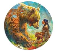 Brown BearJigsaw Puzzles 1000 Pieces for Adults Kids Round Primitive TribeCreative Challenging Puzzle Toy1000pcs (67.5x67.5cm)