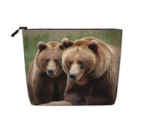 Brown Bears Multi Functional Single-Layer Linen Makeup Bag - Fashionable and Practical Cosmetic Storage Bag