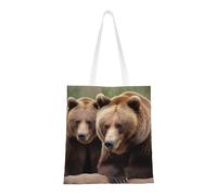 Brown Bears Print Canvas Tote Shopping Bag Reusable Foldable Grocery Bags Shoulder Bag for Travel, Beach, Gym, Work, School