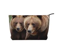 Brown Bears Printed Corduroy Makeup Bag for Travel & Daily Use, Stylish Pouch Purse Case Cosmetic Bags Organizer for Women