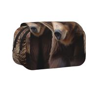 Brown Bears Printed Print Flip Top Double Layer Pencil Case - Large Capacity School Supplies Organizer for Students, Kids, Teens, Artists, Travel & Office Use