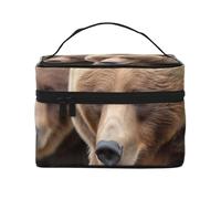 Brown Bears Printed Travel Makeup Bag Spacious Portable Cosmetic Organiser with Handle, Large Capacity Toiletry Bag, Gift for Women Girls