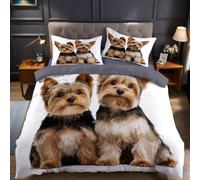 Brown Bedding Double Bed Set Animal Yorkshire Terrier Microfibre Comforter Cover 200x200 cm with 2 Pillowcases Zipper Closure Quilt Cover for Kids Teens Adults Bedroom