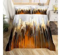Brown Bedding Sets King Ombre Abstract Comforter Cover, Brush Marks Gradient Bed Set Contemporary Golden Metallic Duvet Cover, Watercolor Stripe Aesthetic Quilt Cover (Zipper Closure)