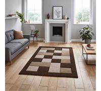 (Brown / Beige, 80 x 150 cm) Think Rugs Brooklyn BRK04 Box Checkers Geometric Rugs Multi Colour Small XL Extra Large Living room Bedroom Rug Carpet Mat Hallway Runner
