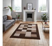 Think Rugs Rug Brooklyn BRK04 Brown Beige Chequered Geometric Easy to Clean 80 x 150 cm