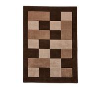 Brown Beige Chequered Rug, 10mm Thickness Bordered Rug, Geometric Modern Rug For Bedroom, & Dining Room-80Cm X 150Cm