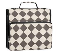 Brown Beige Chessboard 3 Ringing Office Binder Organizer with Shoulder Strap Multi-Pocket Documents Files Storage Bag for Middle School