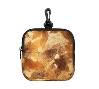 Brown Beige Gold Leafs Autumn Linen, Square Zipper Storage Bag, Neoprene Coin Purse, Small Wallets, Change Pouch, Change Purse