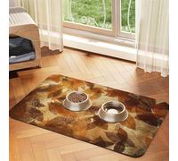 Brown Beige Gold Leafs Autumn Linen,Waterproof Pet Feeding Mat,PU Leather Placemats for Cat Dog Water Bowl,Food Mats,40x60cm