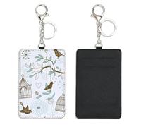 Brown Birdcages Travel Card Holder with Key Ring Bus Pass Holder for Men Women with 2 Card Slots Slim Wallet for Nurse Teacher Student Meal Bank Credit Cards Daily Use Bus Driver Accessories